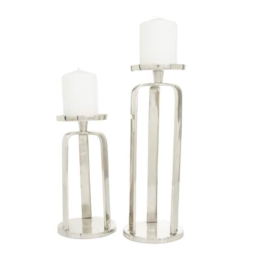Silver Aluminum Modern Candle holder 14",10"